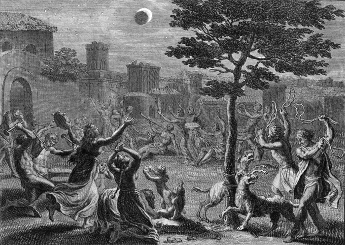 18th-century scene of Peruvians in distress during a lunar eclipse.