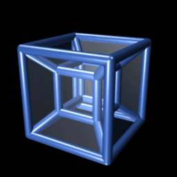 3D projection of a rotating hypercube, also called a tesseract, representing the 4th spatial dimension