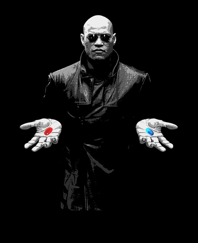 choice from The Matrix symbolizing truth versus comfortable illusion