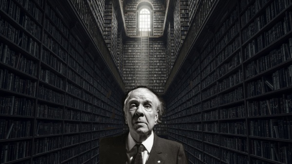Artistic concept of Borges’ Library of Babel, an infinite labyrinth of books and possibilities