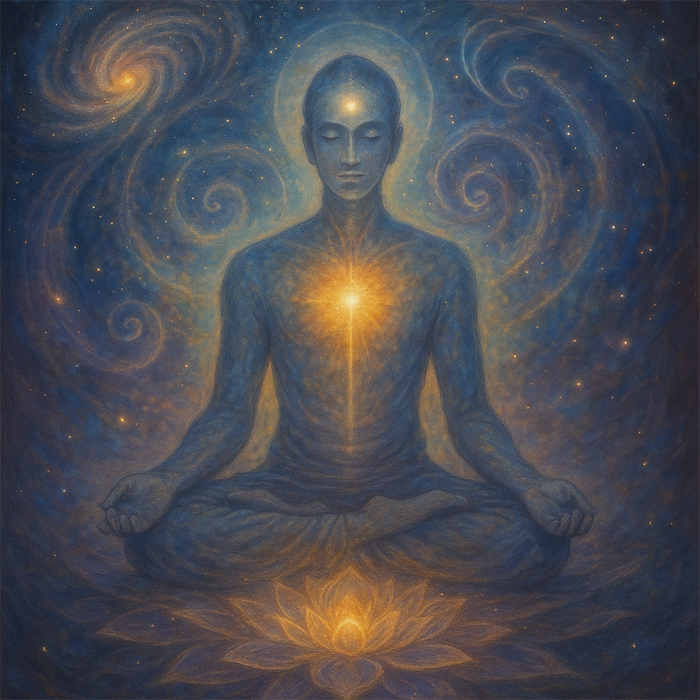 Illustration conveying the Hindu idea that the individual self (Atman) is one with the universal consciousness (Brahman).