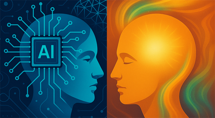 Neural-network/circuit illustration representing AI that recognizes patterns, learns from data and makes decisions—raising the question of emergent consciousness