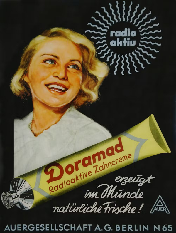 Vintage German radioactive toothpaste from the 1920s, marketed as a miraculous product before the dangers of radiation were understood.